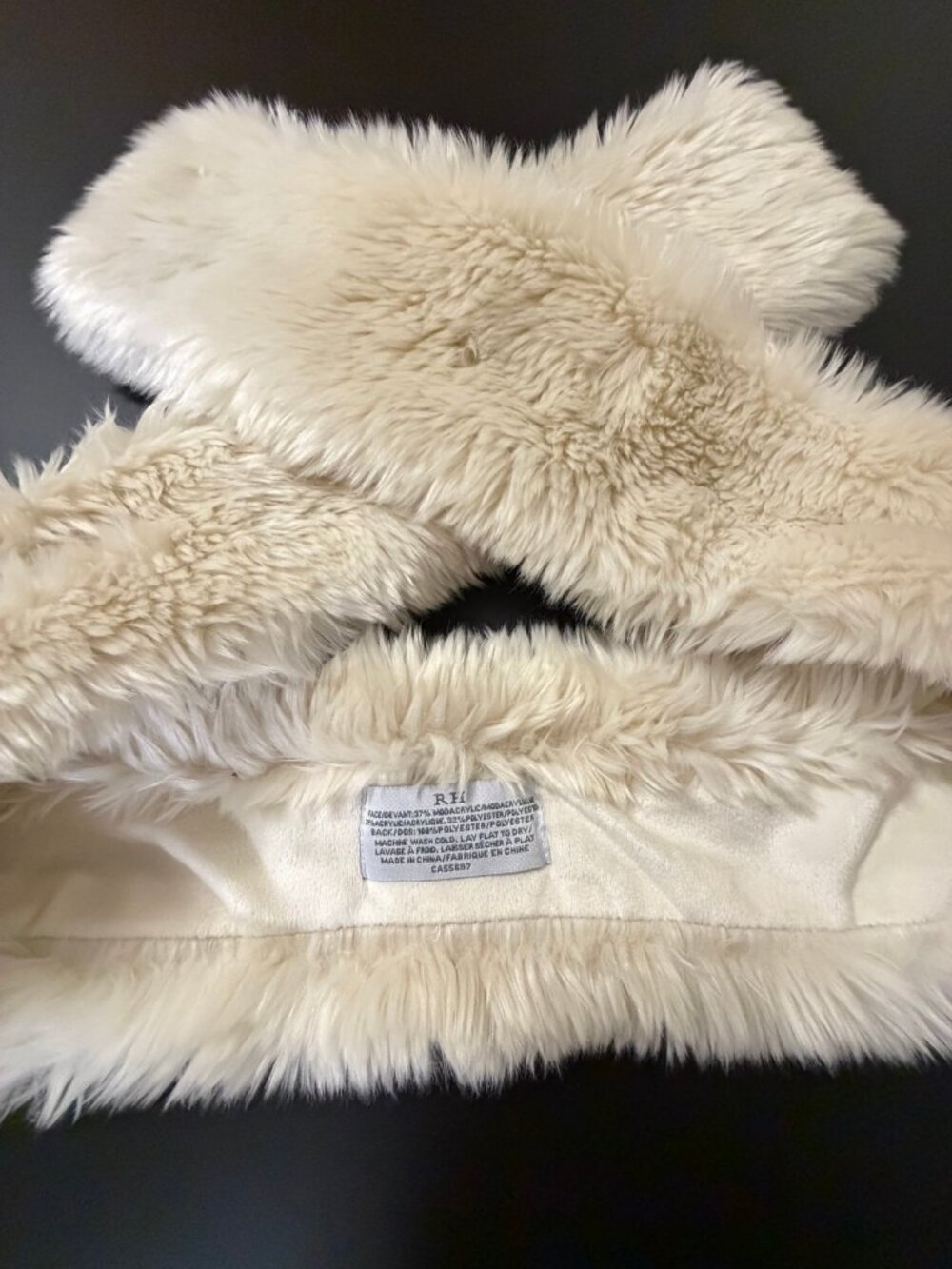 RH Restoration Hardware Ivory Faux Fur Scarf Stole Satin Lining One Size